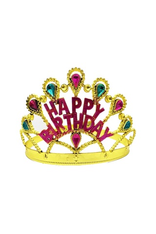 Altın Renk Happy Birthday Yazılı Doğum Günü Tacı 60 Cm Çok Renkli