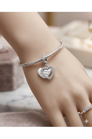 Gümüş Kalp Detaylı Charm