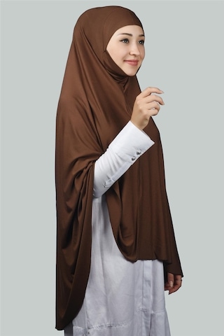 Altobeh Hazır Türban Peçeli Pratik Eşarp Tesettür Nikaplı Hijab - Namaz Örtüsü Sufle (5XL) - Çikolata