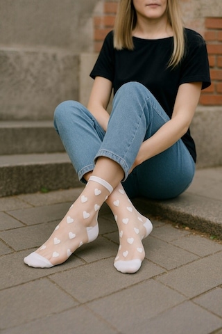 Hitit Socks Kadın 2 Çift Premium Kalite Mini Kalp Desenli Tül Çorap Siyah Beyaz ASORTİ