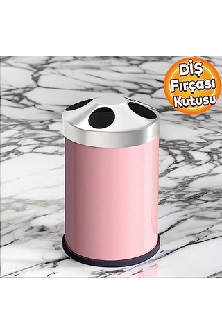 Set Üstü Diş Fırçalık Banyo Metal Diş Fırçası Kabı Kutusu Pembe Çok Renkli