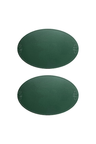 Retro Pu Placemat Avrupa Fransız Tarzı Oval Yalıtım Matı Ev F Yeşil