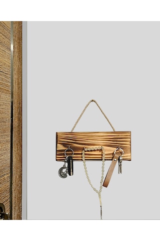 Ahşap Duvar Askılığı Halatlı Rustik Dekoratif Anahtar Askılığı 4 Kancalı / 3 Renk Brothers Craft Eskitme