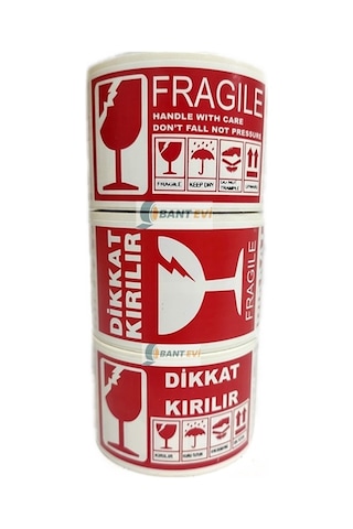 Dikkat Kırılır Etiket 10Cm X 5Cm 250 Adet Uyarı Kırılabilir