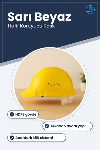 Baret İş Güvenlik Anahtarlı Arkadan Ayarlı Sarı Beyaz İnşaat Fabr