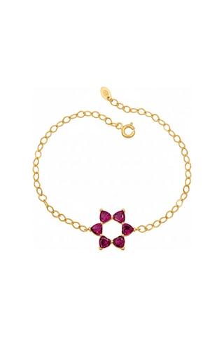 Aşkın Fısıltısı Mekik Zincirli Kalp Bileklik Ruby Taşlı 925 Ayar Gümüş Gold