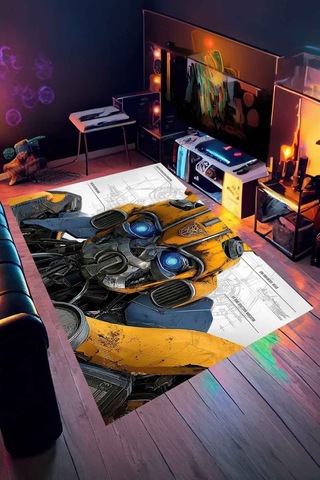 Bumblebee Tema Halı Dijital Baskı Yıkanabilir Kaymaz Taban Leke Tutmaz Çok Renkli-62
