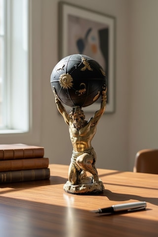 Dünya Taşıyan Atlas Figürlü Masaüstü Biblo Heykel Ev Ve Ofis Aksesuarı