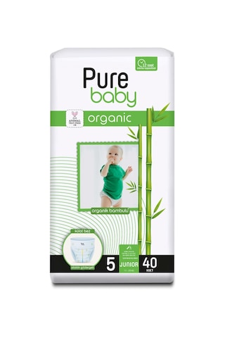 Pure Baby Organik Bambu Özlü Külot Bez Tekli Paket 5 Numara Junior 40 Adet