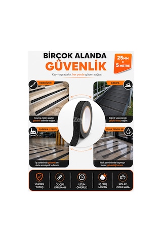 25mm X 5 Metre Siyah Kaydırmaz Bant Güçlü Yapışkanlı Merdiven, Rampa Ve Islak Zemin Güvenlik Bandı