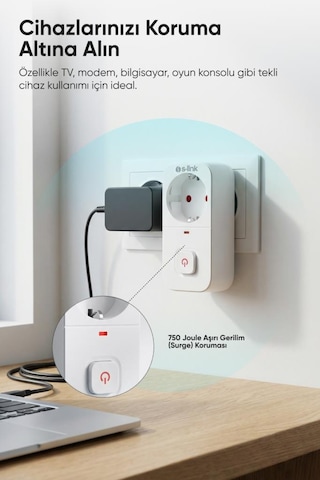 S-link Sl-010 Bykalite 3lü Set 16a/250v 750 Joule Anahtarlı Isıya Duyarlı Devre Ve Akım Korumalı Tekli Priz 0.2 M