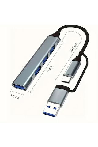Zey Osqar Type C Usb Çoklayıcı 3.0 Usb Çoğaltıcı 4 Port Hem Type C Hem Usb Girişli