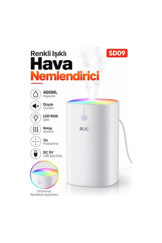 Blic Sd09 400 Ml Ultrasonik Hava Nemlendirici Beyaz Rgb Led Işıklı, Usb 5v, 2w Mini Buhar Makinesi Blic Sd09 400 Ml Ultrasonik Hava Nemlendirici Beyaz Rgb Led Işıklı, Usb 5v, 2w Mini Buhar Makinesi