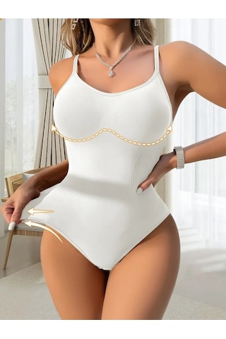 Mistirik Mamey Model Örme Kumaş Toparlayıcı Çıtçıtlı Body Beyaz Renk Zıbın 4 Beyaz