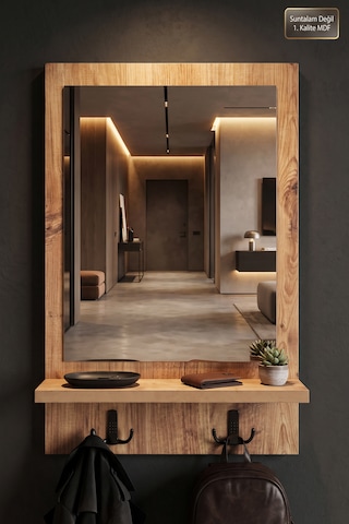 Antik Ahşap Dekoratif Ayna Raflı Askılıklı Dresuar Koridor Konsol Oda Lavabo Wc Banyo Mutfak Makyaj Aynası Dz-04 Atlantik Çam