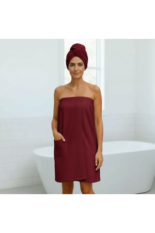 % 100 Pamuklu Laodikeia Sarma Havlu, Duş, Deniz-plaj, Banyo Havlusu Ve Saç Bonesi Kadın Bordo