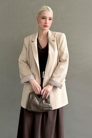Seeh Bej Kol Desenli Blazer Kadın Ceket Sh339