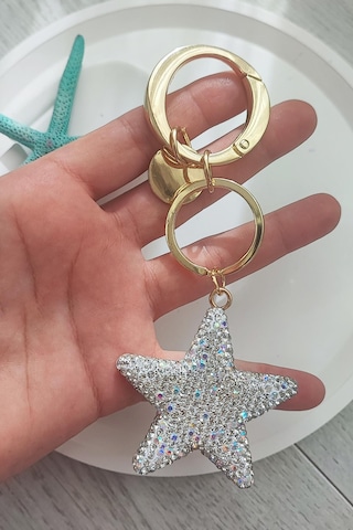 Zirkon Taşlı Gümüş Renk Yıldız Model Çanta Aksesuarı Ve Anahtarlık