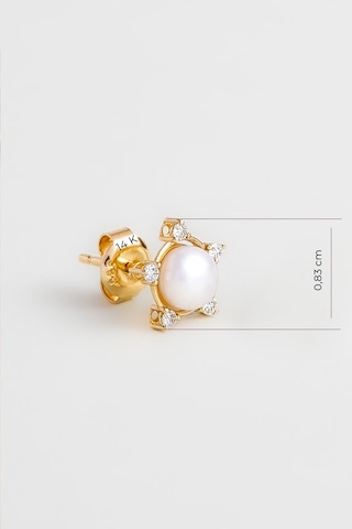 Diamond Collection 14 K Sarı Altın 0,11 Karat Pırlanta Doğal İnci Küpe