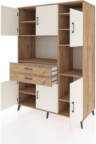 Kronos Dolap 9 Raflı 2 Çekmeceli 6 Kapaklı 132x59x195 Çam-aytaşı/çam Aytası/atlas Çam - Atlas Çam