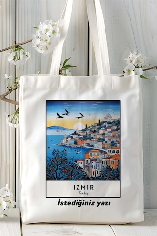 Art Hediye İzmir Baskılı Bez Çanta Omuz Çantası Kişiye Özel Desen Çok Renkli
