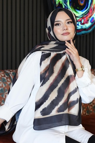 Afvente Zebra Desen Karamel Soft Pamuk Şal Diğer