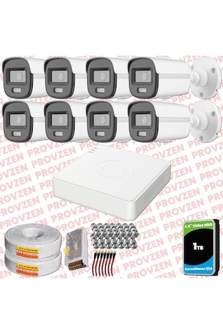 Provzen Hikvision Colorvu Full Hd 8 Kameralı Gece Renkli Güvenlik Kamerası Olay Anında Bildirim