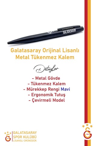 Galatasaray Lisanslı Premium Metal Tükenmez Kalem Kutulu 001