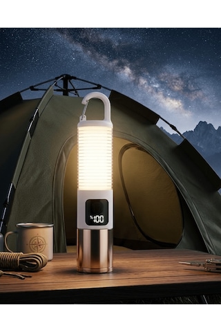 Usb - 608 - Şarjlı Kamp Feneri Çift Işık Kaynağı 500 Lümen Güç Ekranlı Tnabilir - Myceshop - Led Aydınlatma
