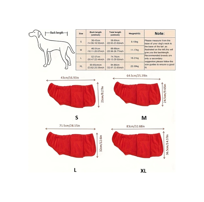 Elmpaly Kırmızı S Hızlı Kuruyan Süper Emici Köpek Bornozu - Ayarlanabilir Yün Kumaş Havlu