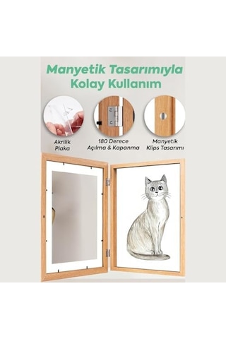 Çocuk Resim Sanat Çerçevesi Mıknatıslı Kapaklı, Duvara Asılabilir, Etkinlik Sergileme Çerçevesi, Çocuk Çizimleri İçin Katlanabilir Çerçeve, A4 Beyaz Açık Gri