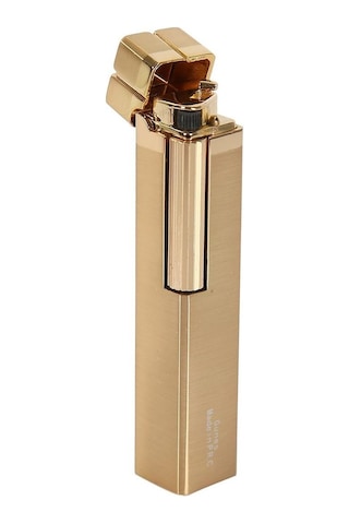 Parmida Slim Kare Metal Çakmak Gold Taşlı Gazlı