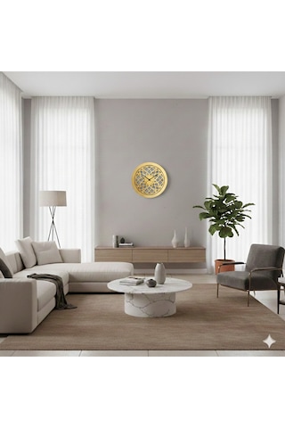 Nexus Modern Ahşap Üzeri Akrilik Levha Duvar Saati Dekorasyon 45 Cm Gold Renk