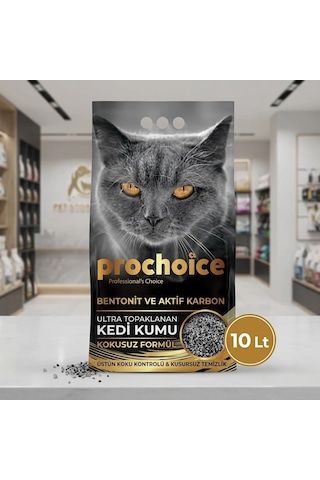 Prochoice Ultra Clumping Aktif Karbonlu Bentonit Kedi Kumu 10 L Kokusuz, Ekstra Güçlü Topaklanan
