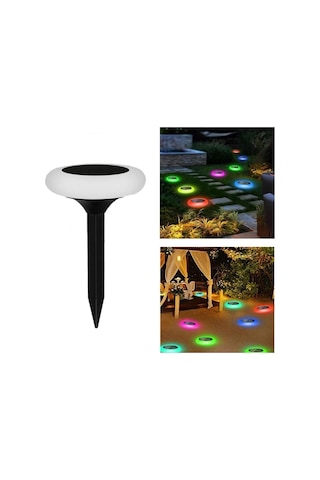 Güneş Enerjili Yuvarlak Saplamalı Rgb Çok Renkli Bahçe Aydınlatma Lambası Led Işık