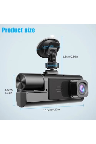 Süper Hd 1296p 3 Kameralı Araç İçi Dash Cam - G-sensör, Geniş Açı