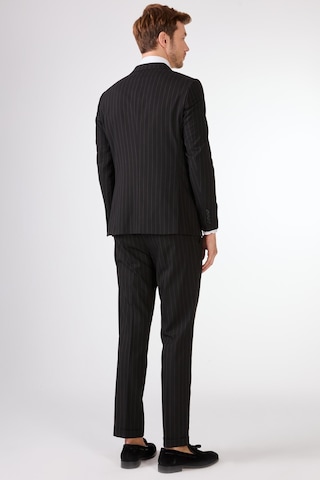 Dufy Siyah Çizgili Erkek Takım Elbise - Slim Fit Siyah