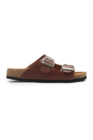 Comfortfusse Bali-n - Erkek Ortopedik Hakiki Deri Çift Bantlı Terlik Taba Nappa Deri