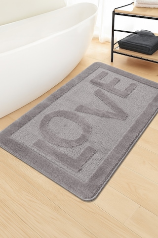 Doğal Kaymaz Taban Banyo Paspas Uzun Ömürlü Yumuşak Dokulu Su Emici Yıkanabilir Love 60x100 Gri