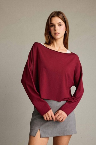 Defacto Regular Fit Kayık Yaka Modal Sweatshirt G3333ax25wnbr229 Bordo