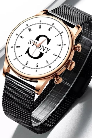 Sade Dereceli Kadran Rose Gold Çerçeve Erkek Kol Saati Sevgiliye Hediye Altın - Siyah