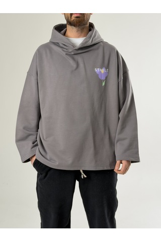 Cocopelli Stable Kapüşonlu Gri Erkek Oversize Sweat Coc2705 Gri