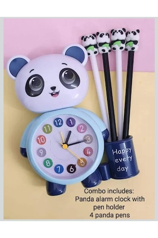 Panda Tasarımlı Saat Kalemlik Kızlar Ve Erkekler İçin Yatak Odaları Ve Oyun Odaları Saati Mavi