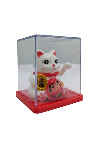 Maneki Neko El Sallayan Mini Şans Kedisi Beyaz Solar Güneş Enerjili 5x5cm S1byz01