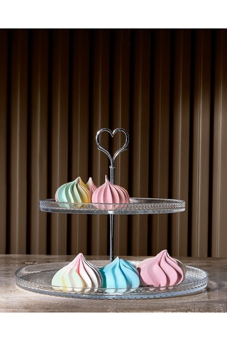 Valery 2 Katlı Kek Standı - Şeffaf - 28 Cm