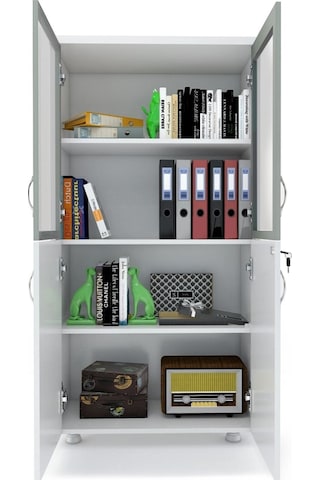 Modüler Dünyası 2 Cam Kapak Kilitli Dosya Dolabı Beyaz 80X38X153 Beyaz