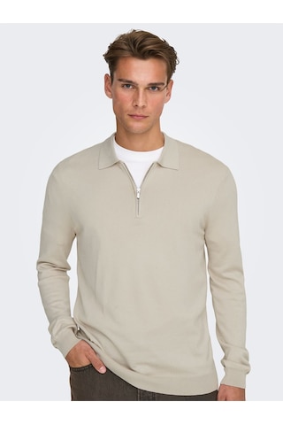 Only & Sons Onswyler Lıfe Reg 14 Half Zıp Polo Knıt Erkek Gray Kazak - 22034225 Gri