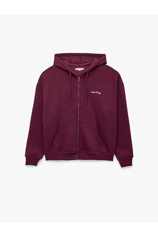 Koton Pullu Payetli Dansçı Sweatshirt Melek Kanat Detaylı Kapüşonlu Rahat Kalıp Fermuarlı Mürdüm 7wal10495ık Mor