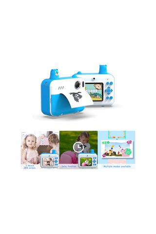 Springsun Çocuklar İçin Hızlı Baskı Kamera - 1080p Video/ Fotoğraf, 2.36" Ips Ekran, Çift Kameralı, Mp3 Çalar, Mavi Batteri Ve Baskı Kağıdı Dahil