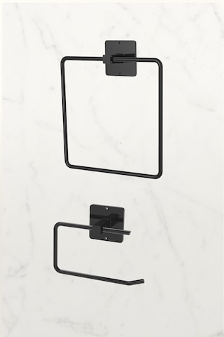 Karteya Yapışkanlı Kare Havluluk Havlu Askısı Ve Tuvalet Wc Kağıtlık Pratik Banyo 2'li Set Siyah